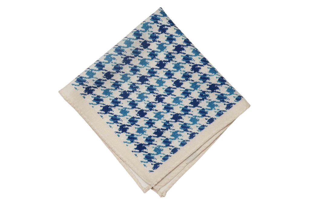 Cream Houndstooth Wool Pocket Square